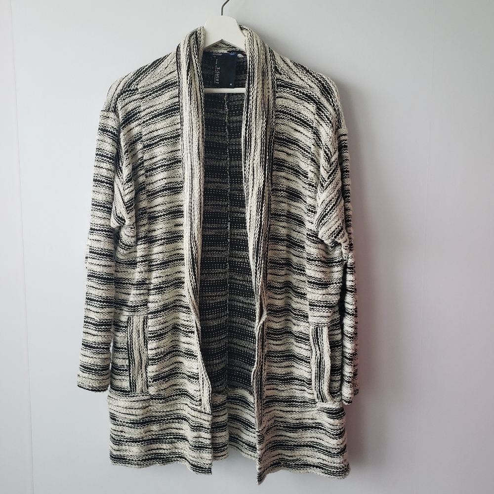 Dolan T-shirt open front boucle white black cardigan size M